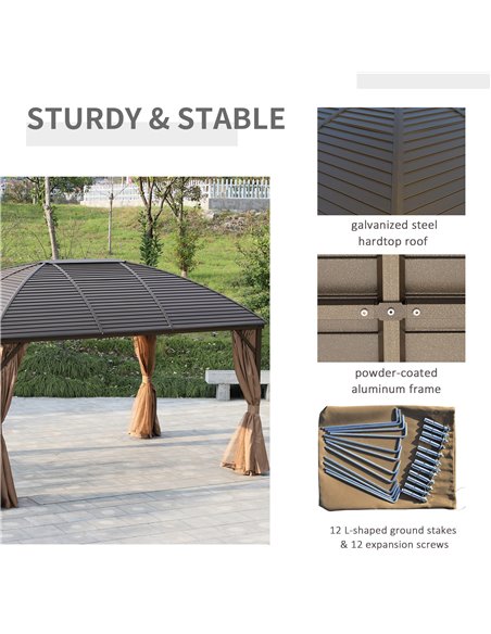 Outsunny 4 x 3(m) Patio Aluminium Gazebo Hardtop Metal Roof Canopy Party Tent Garden Outdoor Shelter with Mesh Curtains & Side W - pic 11492 | FastDaddyshop