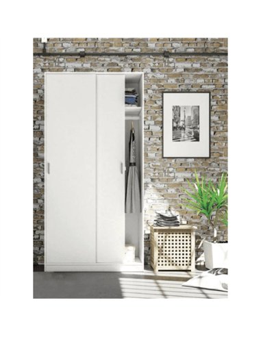 Hansen White Small Narrow Sliding 2 Door Wardrobe, 3207