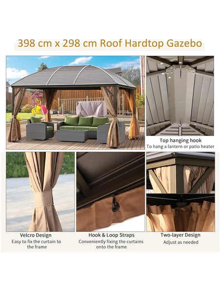 Outsunny 4 x 3(m) Patio Aluminium Gazebo Hardtop Metal Roof Canopy Party Tent Garden Outdoor Shelter with Mesh Curtains & Side W - pic 11493 | FastDaddyshop