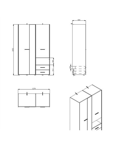 Limone White 3 Door Wardrobe, 3041
