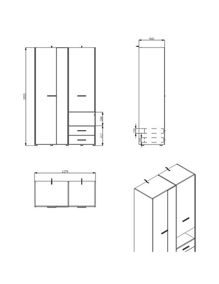 Limone Grey Oak 3 Door Wardrobe, 3042 - pic 114937 | FastDaddyshop