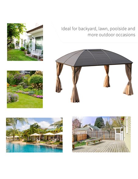 Outsunny 4 x 3(m) Patio Aluminium Gazebo Hardtop Metal Roof Canopy Party Tent Garden Outdoor Shelter with Mesh Curtains & Side W - pic 11494 | FastDaddyshop