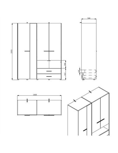 Limone Grey Oak 4 Door Wardrobe, 3044