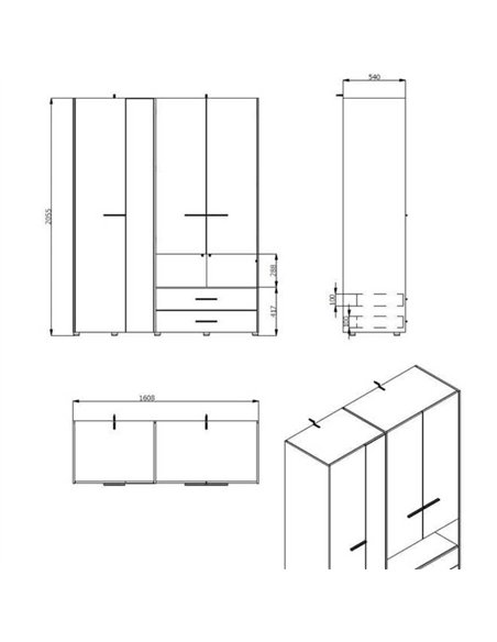 Limone Grey Oak 4 Door Wardrobe, 3044 - pic 114941 | FastDaddyshop
