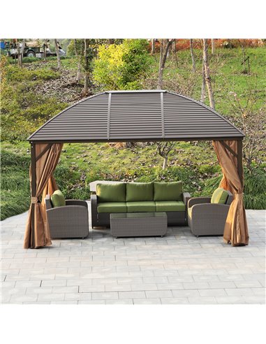 Outsunny 4 x 3(m) Patio Aluminium Gazebo Hardtop Metal Roof Canopy Party Tent Garden Outdoor Shelter with Mesh Curtains & Side W