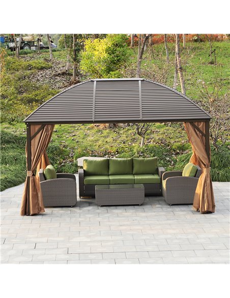 Outsunny 4 x 3(m) Patio Aluminium Gazebo Hardtop Metal Roof Canopy Party Tent Garden Outdoor Shelter with Mesh Curtains & Side W - pic 11495 | FastDaddyshop