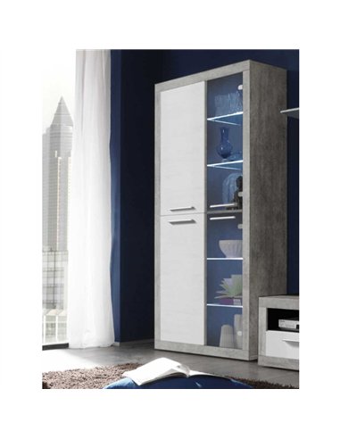 Pietra Tall Display Cabinet in Grey and White Gloss, 2703