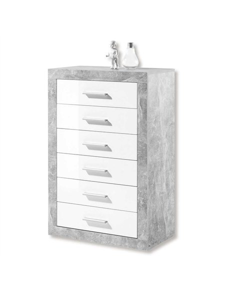 Pietra Tallboy Chest of Drawers Grey and White Gloss 6 DRW, 2705 - pic 114989 | FastDaddyshop