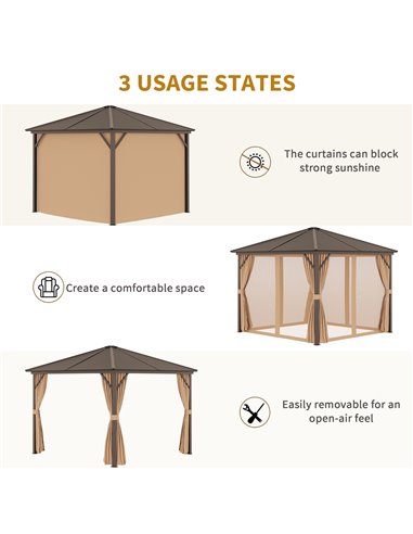 Outsunny Steel Hardtop Gazebo Patio Tent Outdoor Sun Shelter Aluminum w/ Curtain