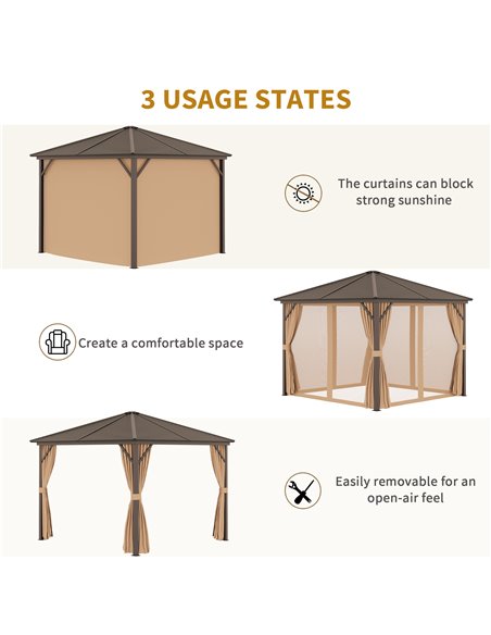 Outsunny Steel Hardtop Gazebo Patio Tent Outdoor Sun Shelter Aluminum w/ Curtain - pic 11500 | FastDaddyshop