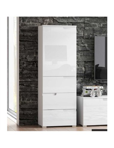 Santino White Gloss Slim Tallboy Storage Unit with Cupboard and Drawers S11, 2642