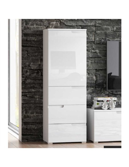 Santino White Gloss Slim Tallboy Storage Unit with Cupboard and Drawers S11, 2642 - pic 115005 | FastDaddyshop