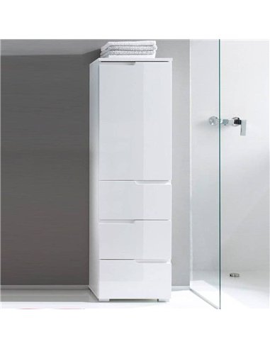 Santino White Gloss Slim Tallboy Storage Unit with Cupboard and Drawers S11, 2642