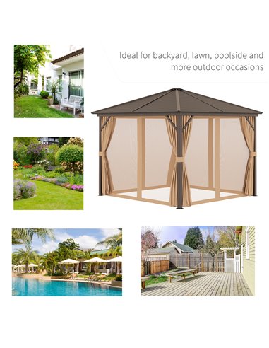 Outsunny Steel Hardtop Gazebo Patio Tent Outdoor Sun Shelter Aluminum w/ Curtain