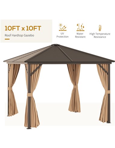 Outsunny Steel Hardtop Gazebo Patio Tent Outdoor Sun Shelter Aluminum w/ Curtain