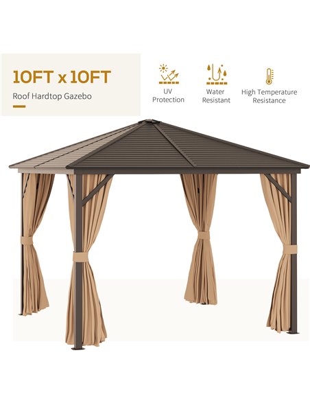 Outsunny Steel Hardtop Gazebo Patio Tent Outdoor Sun Shelter Aluminum w/ Curtain - pic 11502 | FastDaddyshop