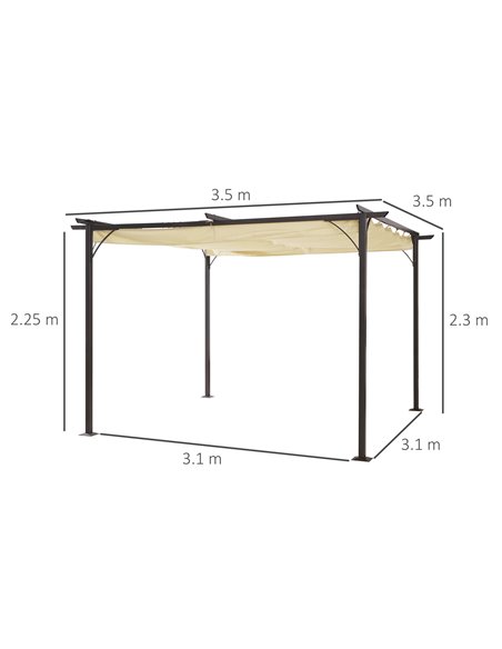 Outsunny 3.5M X 3.5M Metal Pergola Gazebo Awning Retractable Canopy Outdoor Garden Sun Shade Shelter Marquee Party BBQ, Beige - pic 11506 | FastDaddyshop
