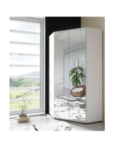 Santino Full Mirrored and White 2 Door Corner Wardrobe, 2292 2