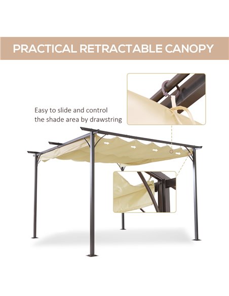 Outsunny 3.5M X 3.5M Metal Pergola Gazebo Awning Retractable Canopy Outdoor Garden Sun Shade Shelter Marquee Party BBQ, Beige - pic 11508 | FastDaddyshop