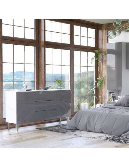 Santino Grey High Gloss And White 2 Door & 3 Drawer Wide Sideboard, 3236 - pic 115084 | FastDaddyshop