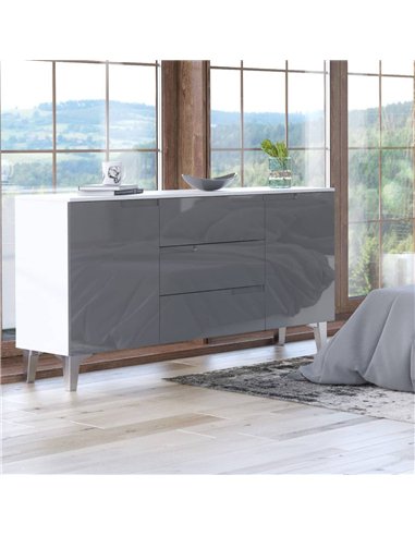 Santino Grey High Gloss And White 2 Door & 3 Drawer Wide Sideboard, 3236