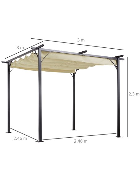 Outsunny 3 x 3(m) Metal Pergola Gazebo Awning Retractable Canopy Outdoor Garden Sun Shade Shelter Marquee Party BBQ Beige - pic 11514 | FastDaddyshop