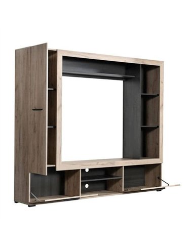 Lucerne Grey Oak Effect And Black Entertaiment Unit Wall TV Cabinet, 3425