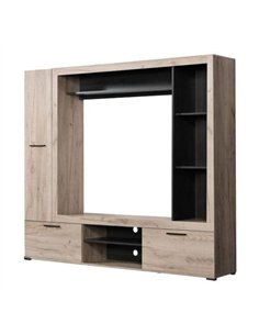 Lucerne Grey Oak Effect And Black Entertaiment Unit Wall TV Cabinet, 3425