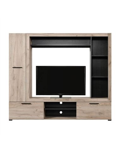Lucerne Grey Oak Effect And Black Entertaiment Unit Wall TV Cabinet, 3425