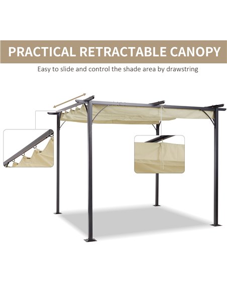 Outsunny 3 x 3(m) Metal Pergola Gazebo Awning Retractable Canopy Outdoor Garden Sun Shade Shelter Marquee Party BBQ Beige - pic 11516 | FastDaddyshop