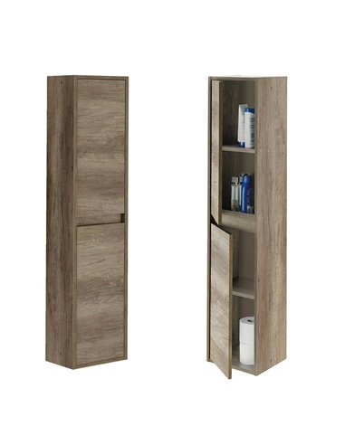 Mario Nordic Oak Effect Tall 2 Door Wall Mounted Floating Bathroom Storage Cupboard, 3259