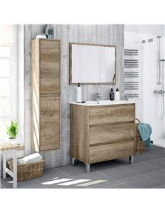 Mario Nordic Oak Effect Tall 2 Door Wall Mounted Floating Bathroom Storage Cupboard, 3259 2