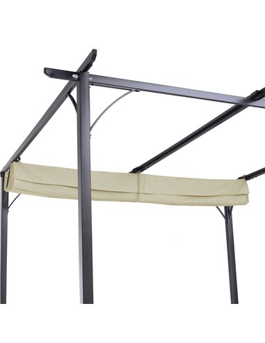 Outsunny 3 x 3(m) Metal Pergola Gazebo Awning Retractable Canopy Outdoor Garden Sun Shade Shelter Marquee Party BBQ Beige