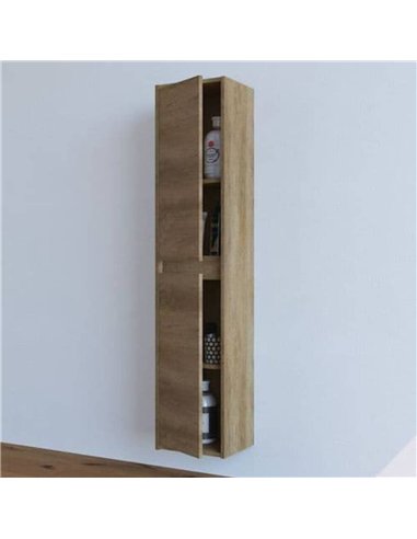 Mario Nordic Oak Effect Tall 2 Door Wall Mounted Floating Bathroom Storage Cupboard, 3259
