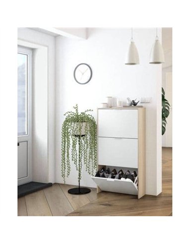 Marvin White And Oak Effect Shoe Cabinet, 3260