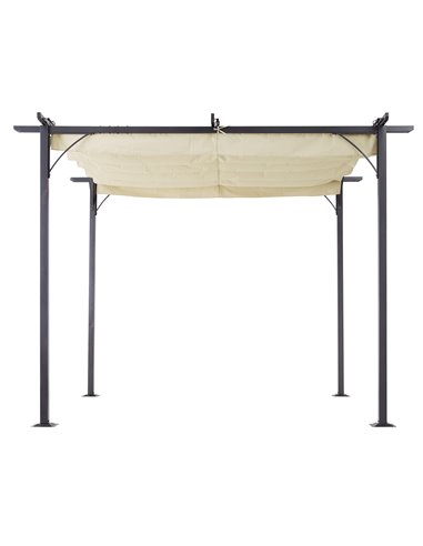 Outsunny 3 x 3(m) Metal Pergola Gazebo Awning Retractable Canopy Outdoor Garden Sun Shade Shelter Marquee Party BBQ Beige