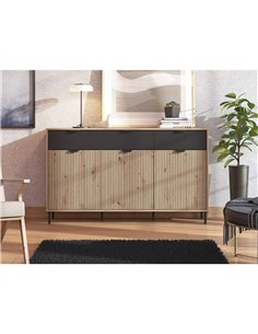 Martinique Artisan Oak Effect Slatted And Black 3 Door Sideboard, 3419 2