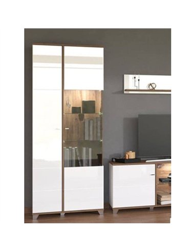 Merlot White High Gloss And Oak Effect Display Cabinet, 3441