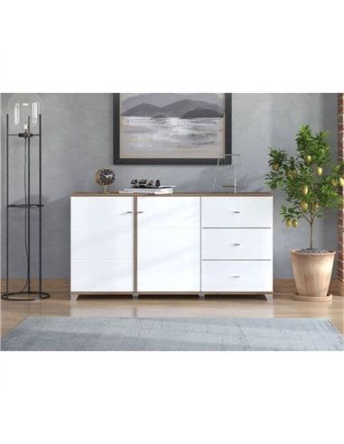 Merlot White Gloss And Warm Oak Effect Sideboard, 3442