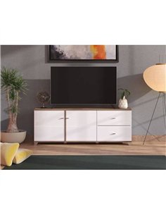 Merlot White Gloss And Warm Oak TV Unit Cabinet, 3443 2