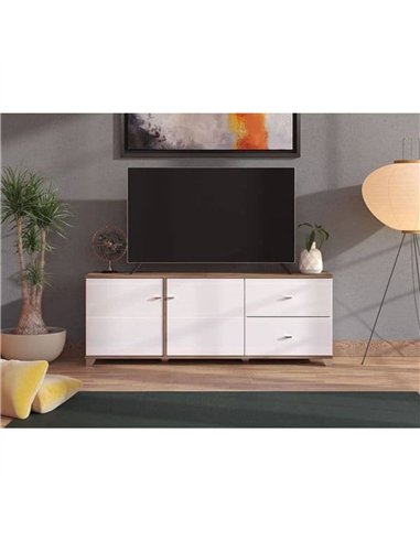 Merlot White Gloss And Warm Oak TV Unit Cabinet, 3443