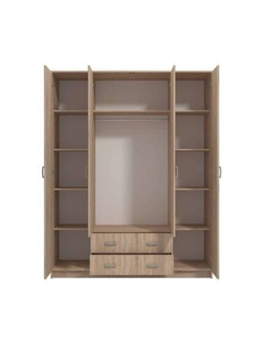 Miami Sonoma Oak Effect 4 Door 2 Drawer Wardrobe, 3123