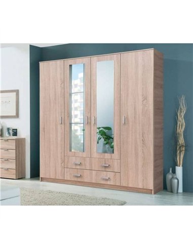 Miami Sonoma Oak Effect 4 Door 2 Drawer Wardrobe, 3123
