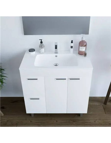 Milano White Gloss 2 Door 2 Drawer Bathroom Vanity Cabinet with Sink And Mirror, 305450BO - pic 115257 | FastDaddyshop