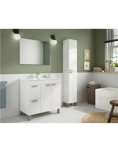 Milano White Gloss 2 Door 2 Drawer Bathroom Vanity Cabinet with Sink And Mirror, 305450BO