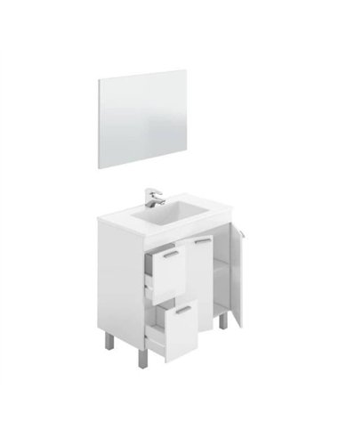 Milano White Gloss 2 Door 2 Drawer Bathroom Vanity Cabinet with Sink And Mirror, 305450BO