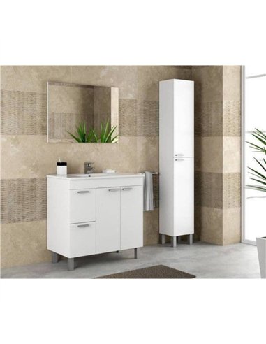 Milano White Gloss 2 Door 2 Drawer Bathroom Vanity Cabinet with Sink And Mirror, 305450BO