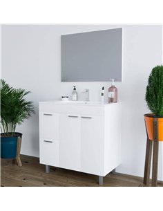 Milano White Gloss 2 Door 2 Drawer Bathroom Vanity Cabinet with Sink And Mirror, 305450BO
