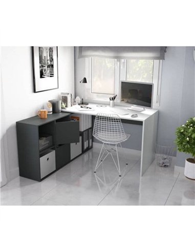 Mulberry White and Grey Reversible Large Corner Desk with Storage, 3135