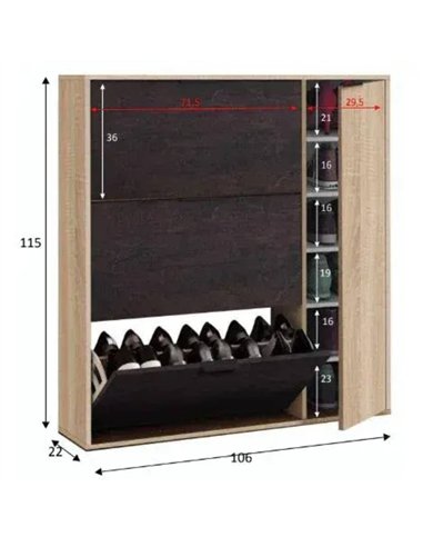 Marcos Oak Effect And Oxido Dark Brown Shoe Cabinet with 4 Doors, 3232